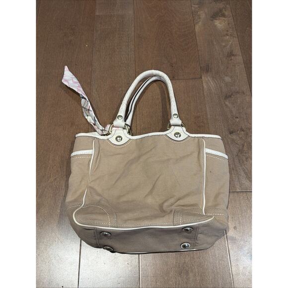 Coach Vintage Purse Pink Beige Signature Canvas Leather 11”x10” - Picture 2 of 5